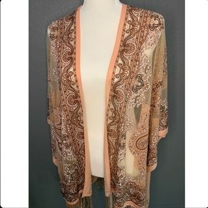 Windsor Cover Up Bohemian Pink Kimono with Fringe- No Size